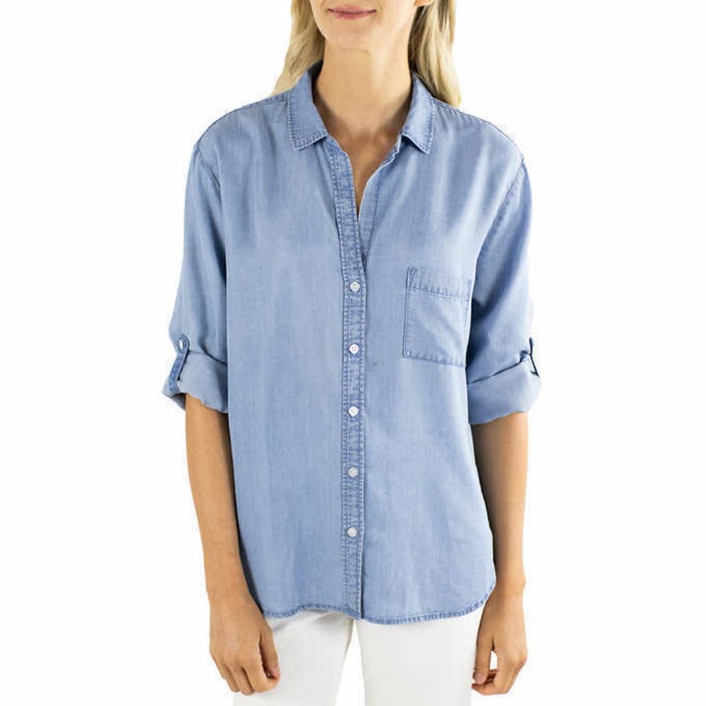 NWT Jach's New York Womens Long Sleeve Button Down Shirt Blue Size XS $65 3HL138